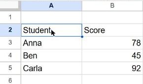 IMPORTRANGE pulling a Student and Score table from another sheet into Google Sheets